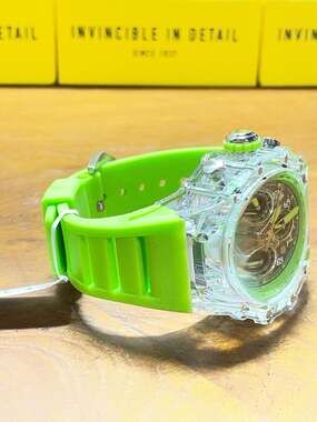Invicta Men's Watch Neon Green Strap Clear Case